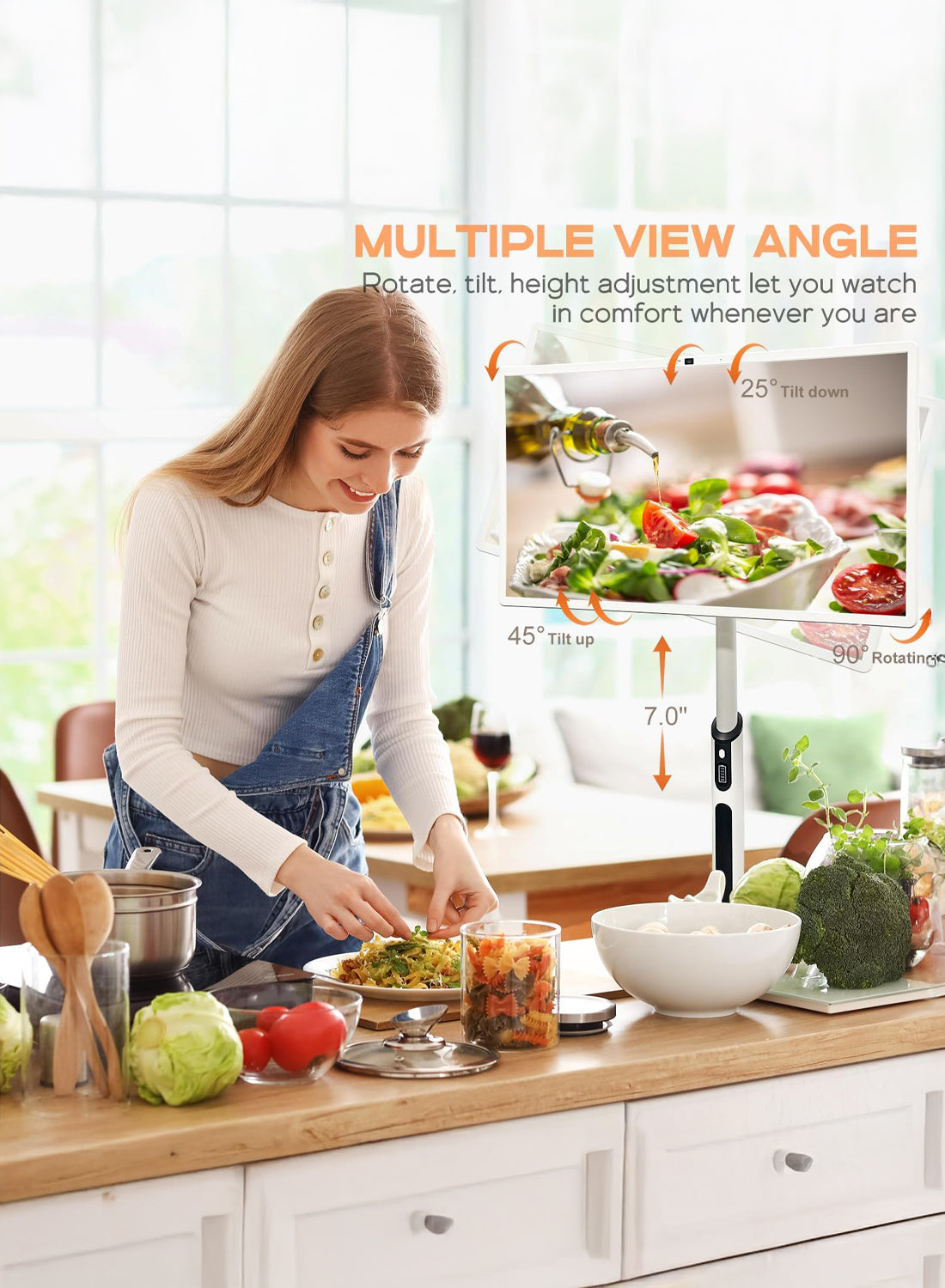 شاشة محمولة CRONY TX32-1 مقاس 32 بوصة بعجلات، شاشة محمولة مع شاشة لمس 1080 بكسل، بطارية مدمجة، مكبرات صوت، دعم البلوتوث، اتصال USB-C وHDMI