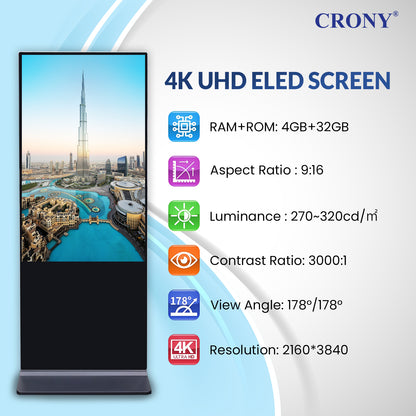 CRONY TX55-2 شاشة ذكية تفاعلية تعمل باللمس 55 بوصة 4K عرض ذكي أندرويد 11 لوحة LED مكبر صوت مزدوج للمكتب المدرسة المؤتمر
