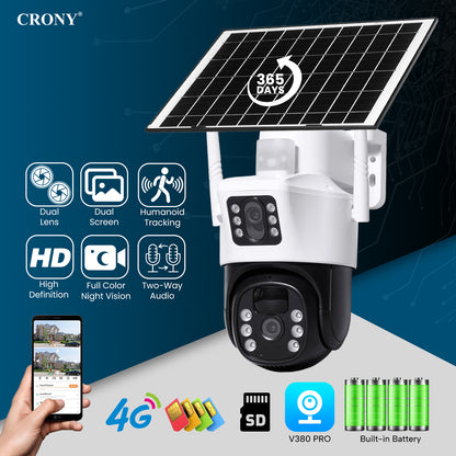 كاميرا شمسية CRONY VCS09 4G WIFI كاميرات أمان خارجية كاميرات خارجية لاسلكية بدقة 4MP/8MP عالية الوضوح كاميرا PTZ شمسية IP مزودة ببطارية مدمجة كاميرات مراقبة فيديو
