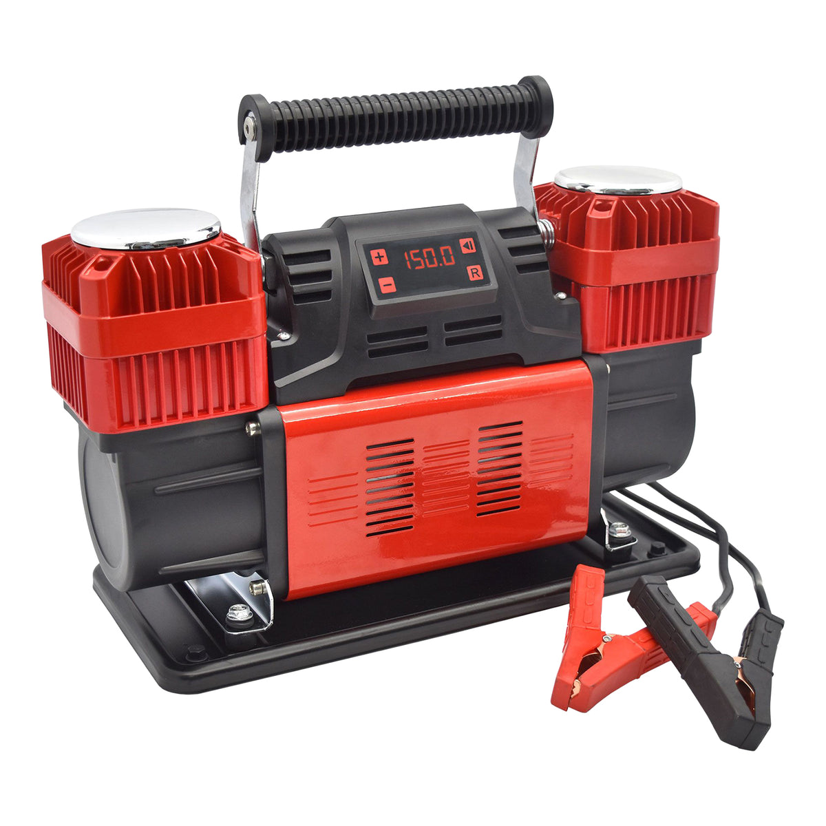 CRONY 12V Heavy-Duty Dual Cylinder Air Compressor, 150 PSI Portable Air Pump, 300 L/min Air Flow, 60mm × 2 Cylinders, Digital Pressure Gauge, Auto-Stop Function, Overload & Over-Temperature Protection, 8m Rubber Air Hose