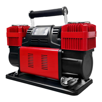 CRONY 12V Heavy-Duty Dual Cylinder Air Compressor, 150 PSI Portable Air Pump, 300 L/min Air Flow, 60mm × 2 Cylinders, Digital Pressure Gauge, Auto-Stop Function, Overload & Over-Temperature Protection, 8m Rubber Air Hose