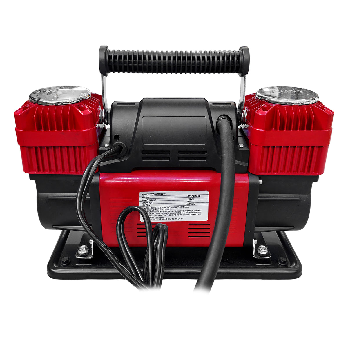 CRONY 12V Heavy-Duty Dual Cylinder Air Compressor, 150 PSI Portable Air Pump, 300 L/min Air Flow, 60mm × 2 Cylinders, Digital Pressure Gauge, Auto-Stop Function, Overload & Over-Temperature Protection, 8m Rubber Air Hose
