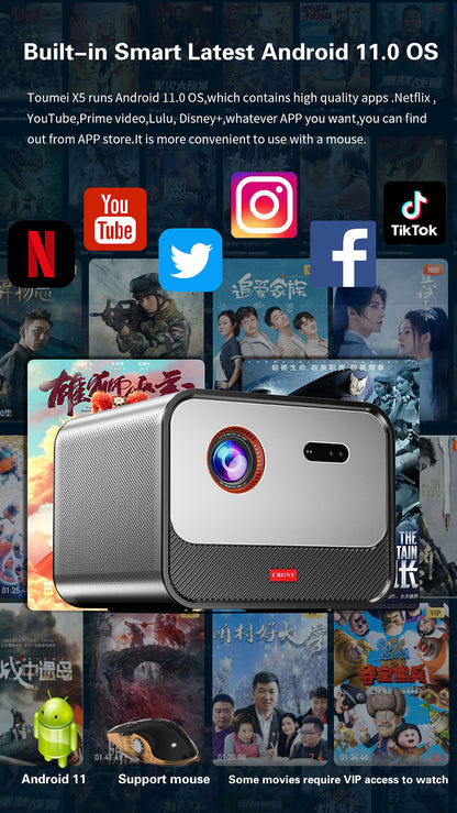 CRONY X5 4K 3D Projector with KTV BT speaker Smart Projector 1600ANSI Lumens 1080P FHD Portbale Home Theater Global Version Bluetooth MEMC RGB-LED Outdoor Beamer
