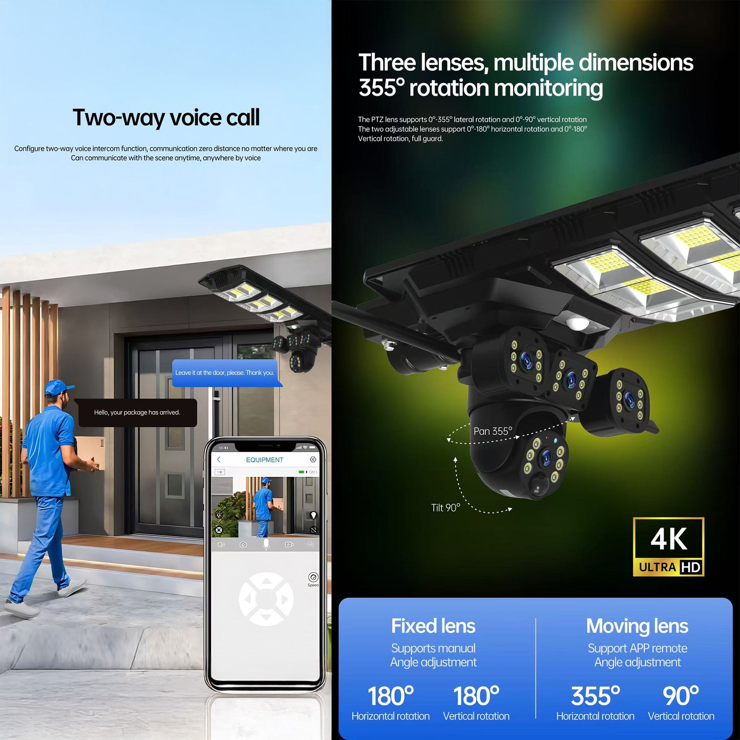 ضوء شارع شمسي CRONY XA11-WIFI-4K (تطبيق V380 PRO) كاميرا بثلاث رؤوس