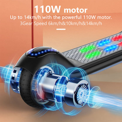 سكوتر كهربائي للأطفال CRONY ZL-E7 مع مكبر صوت، إطار قابل للطي وخفيف الوزن مع إطارات فراغية