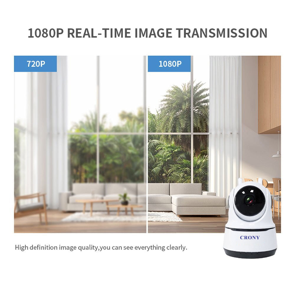 كاميرا ذكية منزلية داخلية CRONY NIP-26 بدقة 1080p مع واي فاي للمراقبة الأمنية مع رؤية ليلية، متوافقة مع تطبيق iOS وAndroid وGoogle Home