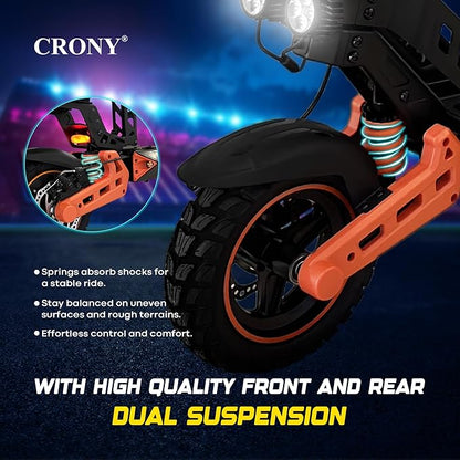 CRONY D2 Pro Electric Scooter with Seat, 1500W Motor, 50-65KM/H Speed, 30-40KM Range, Dual Suspension, Hydraulic Shock Absorbents, LCD Display, LED Lights, Bluetooth App, Rear Luggage Box