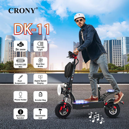 CRONY V10+ PRO Electric Scooter – 1500W Motor, 48V 13Ah Battery, Up to 68 KM/H Speed, 25–35 KM Range, 10-Inch Off-Road Tires, Front & Rear Suspension, Foldable Aluminum Frame, Triple LED Headlights, Bluetooth Speaker, Phone Holder & Rearview Mirrors