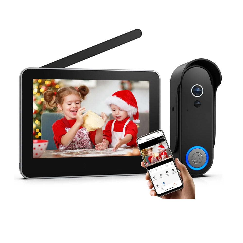 CRONY TL-AH708-B3 تويا سمارت هاتف باب فيديو لاسلكي نظام الاتصال الداخلي بالفيديو اللاسلكي جرس باب لاسلكي مع شاشة لمس 7 بوصة كاميرا جرس باب بدقة 1080 بكسل