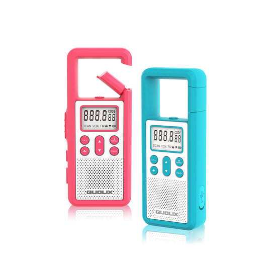 Crony Q368 Portable walkie talkleA built-in hook easily attaches to backpacks or belt loops to prevent loss.