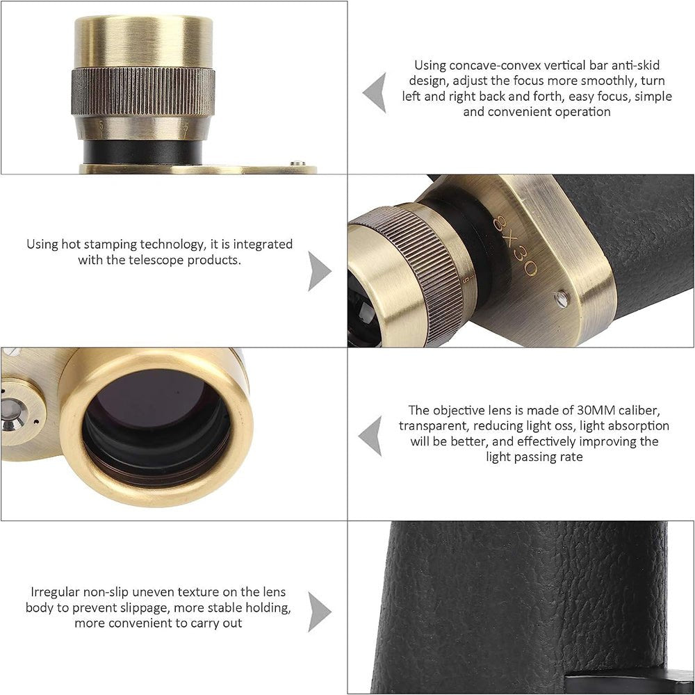 CRONY 8*30 Copper leather style Binocular 8x30 Binocular Telescope Distance Measurement View Target Bird Watching Equipment - Edragonmall.com
