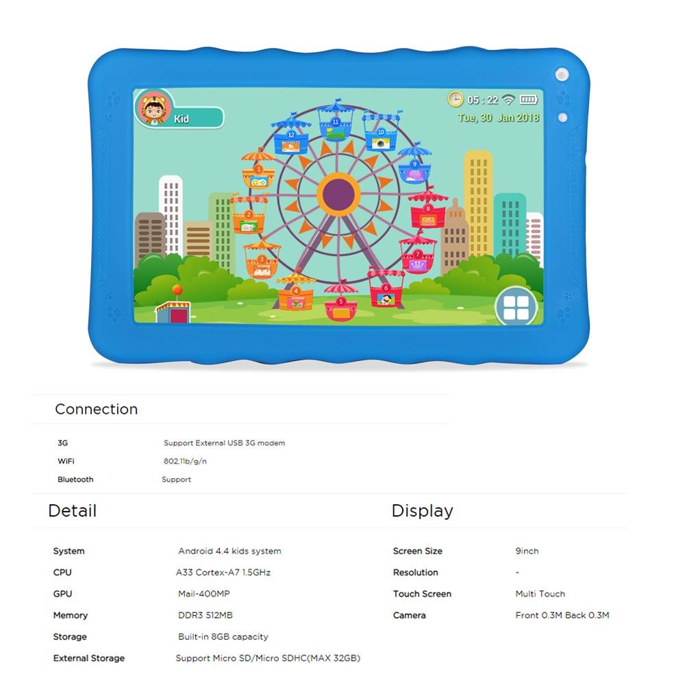 CRONY K19 9-inch 8GB ROM 512MB RAM Android WIFI Kids Tablet | Blue - Edragonmall.com