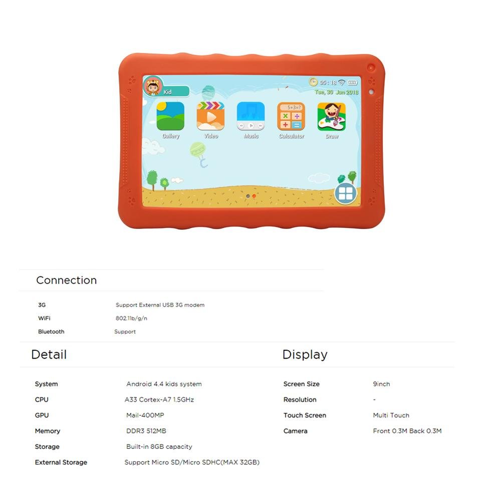 CRONY K19 9-inch 8GB ROM 512MB RAM Android WIFI Kids Tablet | Orange - Edragonmall.com