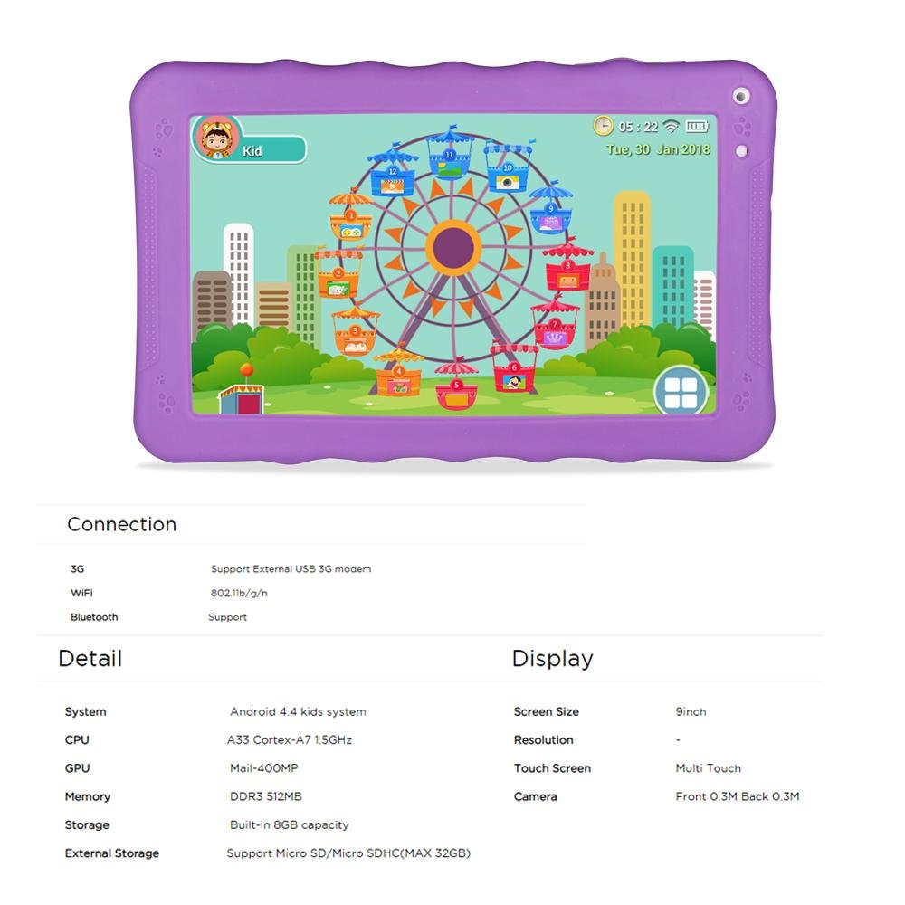 CRONY K19 9-inch 8GB ROM 512MB RAM Android WIFI Kids Tablet | Purple - Edragonmall.com