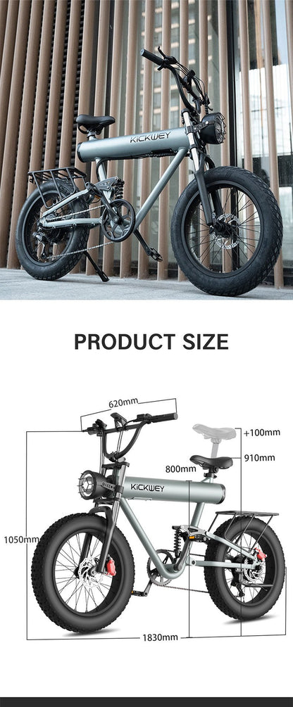 CRONY K20 Plus Electric Bicycle Mountain Electric Bike 1000W 10AH Electric Style Bike Outdoor Entertainment Snow 20 Inch Fat Tire Bike 48V Dirt Bike Electric - Edragonmall.com