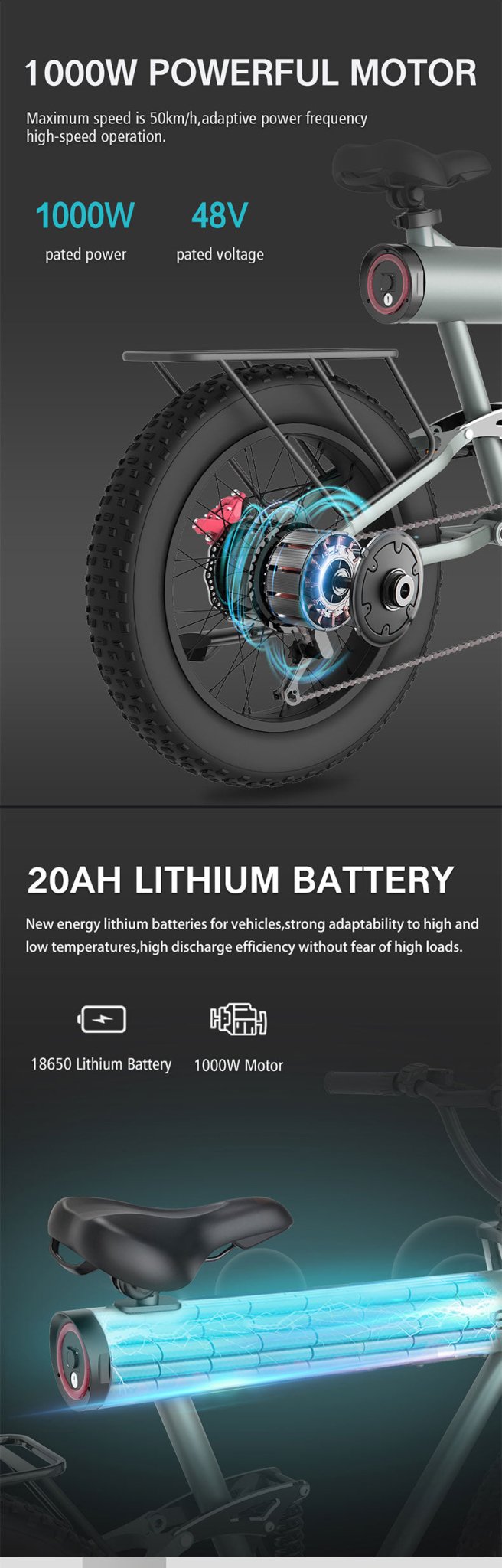 CRONY K20 Plus Electric Bicycle Mountain Electric Bike 1000W 10AH Electric Style Bike Outdoor Entertainment Snow 20 Inch Fat Tire Bike 48V Dirt Bike Electric - Edragonmall.com