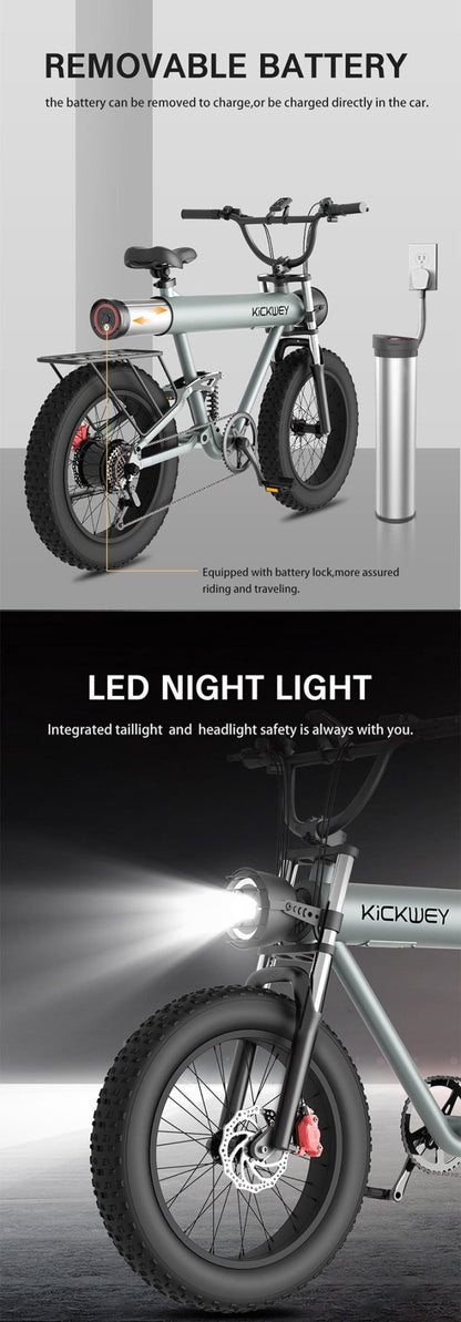 CRONY K20 Plus Electric Bicycle Mountain Electric Bike 1000W 10AH Electric Style Bike Outdoor Entertainment Snow 20 Inch Fat Tire Bike 48V Dirt Bike Electric - Edragonmall.com