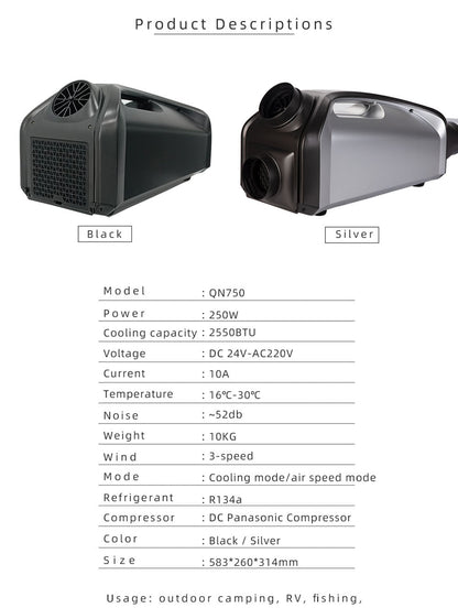 CRONY QN750 Tent air conditioning Portable Air Conditioners Home AC Cooling Unit 24V DC100-240V AC 3 Fan Speeds - Edragonmall.com