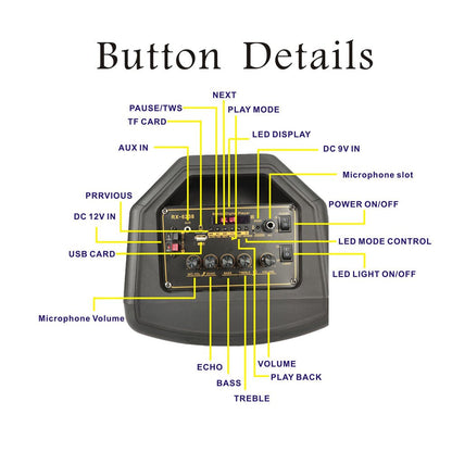 CRONY RX-6238 big power disco light loud speaker wireless with bass echo treble rechargeable battery karaoke speaker - Edragonmall.com