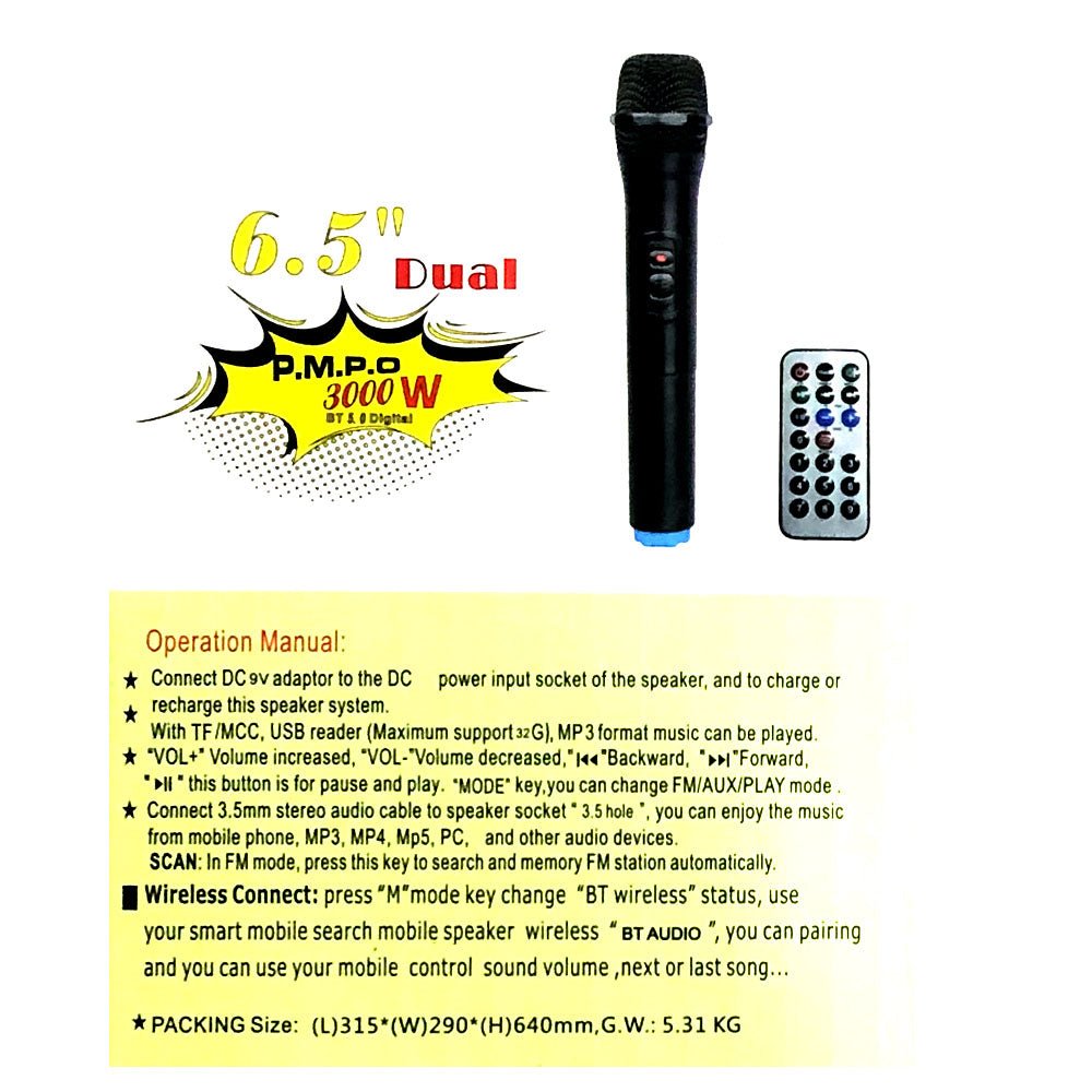 CRONY RX-6238 big power disco light loud speaker wireless with bass echo treble rechargeable battery karaoke speaker - Edragonmall.com