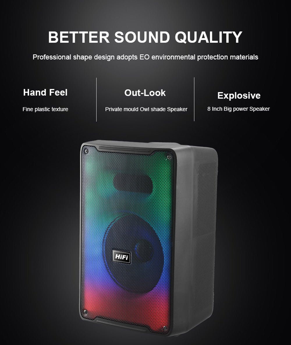 CRONY RX-8136 Speaker 8 inch flame fire running colorful light portable party speaker for out door use with wired microphone karaoke - Edragonmall.com