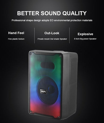 CRONY RX-8136 Speaker 8 inch flame fire running colorful light portable party speaker for out door use with wired microphone karaoke - Edragonmall.com