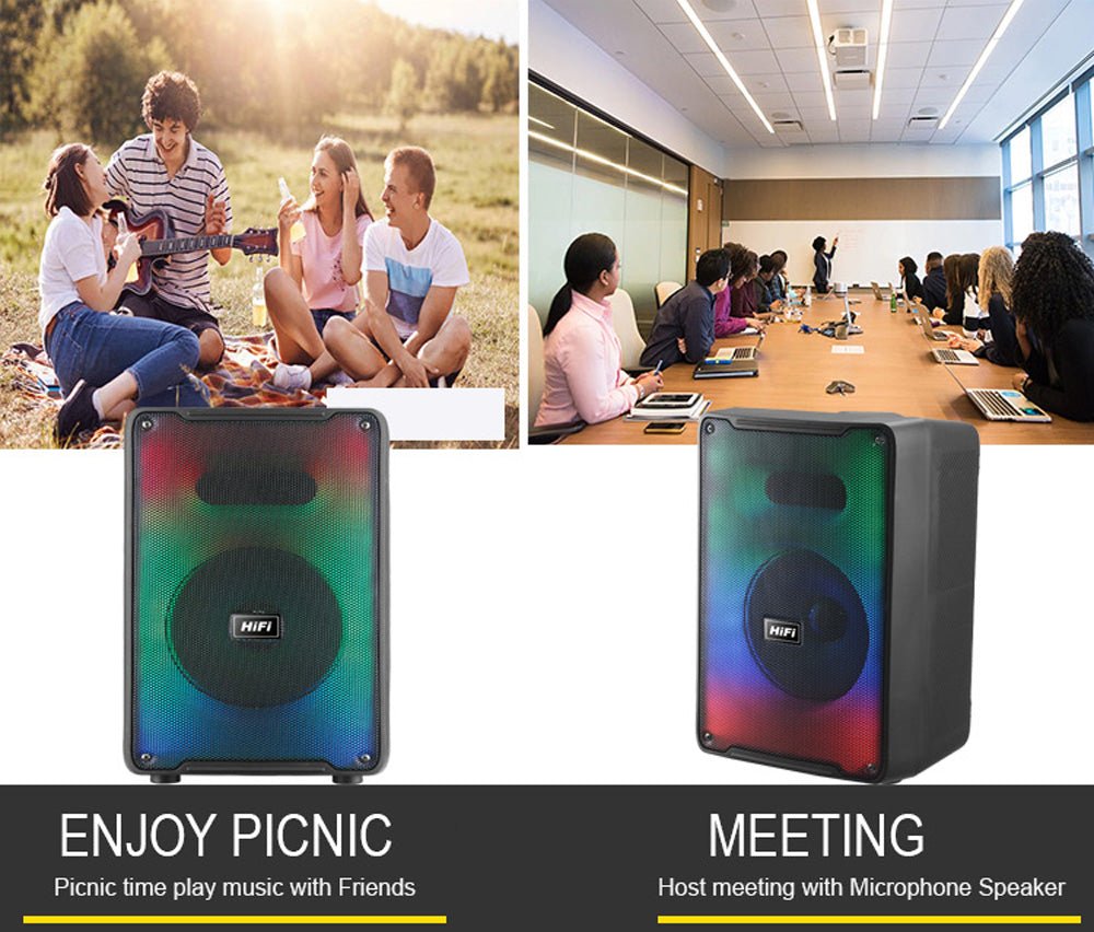 CRONY RX-8136 Speaker 8 inch flame fire running colorful light portable party speaker for out door use with wired microphone karaoke - Edragonmall.com