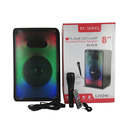 CRONY RX-8136 Speaker 8 inch flame fire running colorful light portable party speaker for out door use with wired microphone karaoke - Edragonmall.com