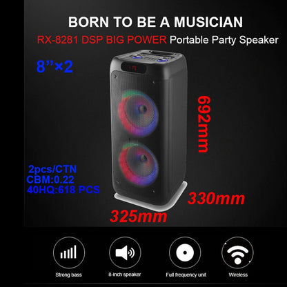CRONY RX-8281 Speaker 8 inch 60W big power DSP effect running LED light portable party speaker - Edragonmall.com