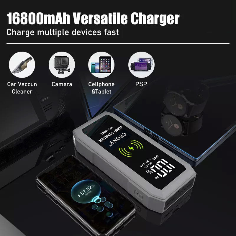 CRONY S606+Air Super Jumper Starter 12V Auto Car Battery Portable Jump Starter Power Station with wireless charging function - Edragonmall.com