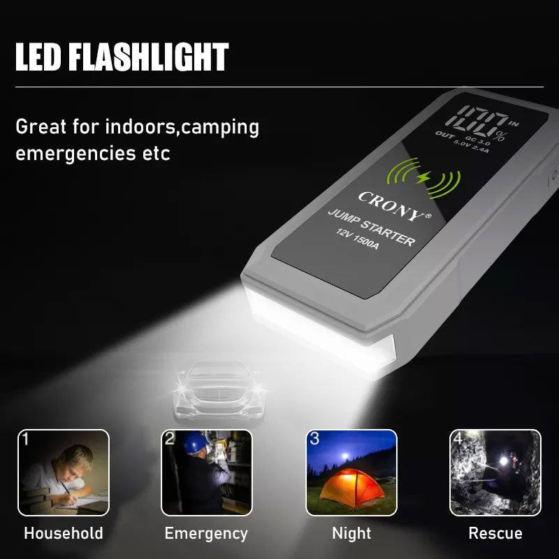 CRONY S606+Air Super Jumper Starter 12V Auto Car Battery Portable Jump Starter Power Station with wireless charging function - Edragonmall.com