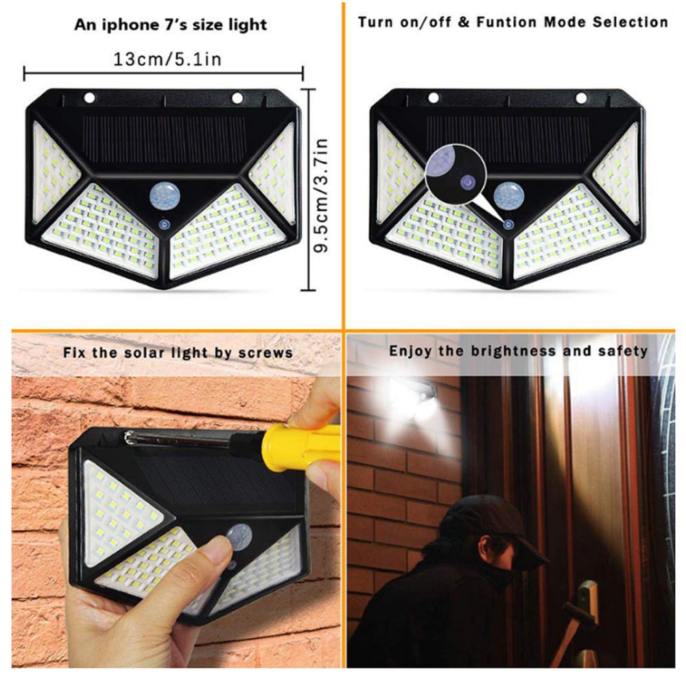CRONY SH-100LED Solar Powered LED Wall Light Outdoor Backyard Garden Stair Solar Powered 4 Sides Lighting Wall Lamp 100LED Motion - Edragonmall.com
