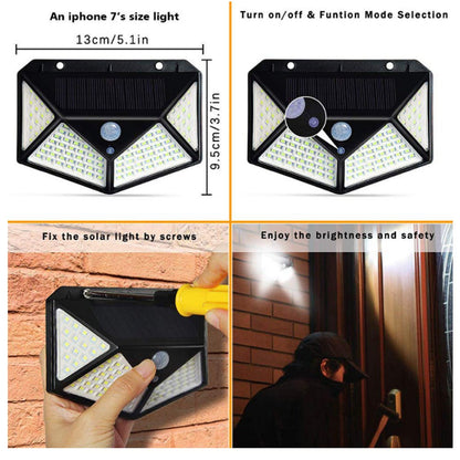 CRONY SH-100LED Solar Powered LED Wall Light Outdoor Backyard Garden Stair Solar Powered 4 Sides Lighting Wall Lamp 100LED Motion - Edragonmall.com