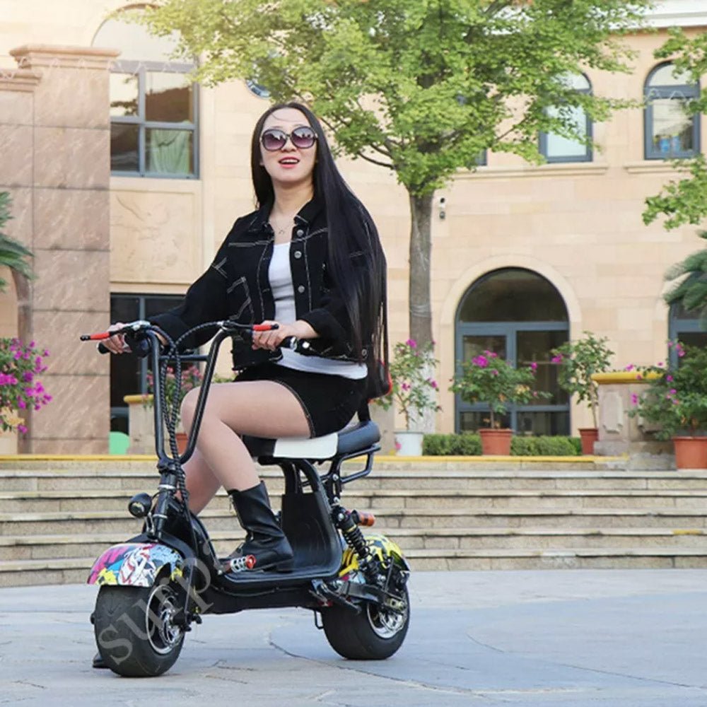 CRONY Small Harley two seat big tires with BT 1000w 60KM/H high power two wheels adult electric scooter motorcycle | BLACK - Edragonmall.com