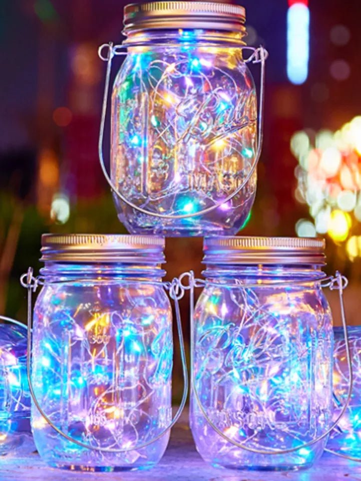 CRONY Solar Mosaic Hanging Light 20 Leds Waterproof Outdoor Copper Wire String Solar Garden Mason Jar Light glass bottle colored light - Edragonmall.com