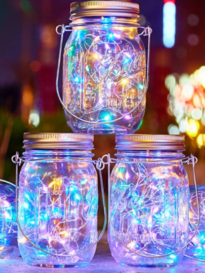 CRONY Solar Mosaic Hanging Light 20 Leds Waterproof Outdoor Copper Wire String Solar Garden Mason Jar Light glass bottle colored light - Edragonmall.com