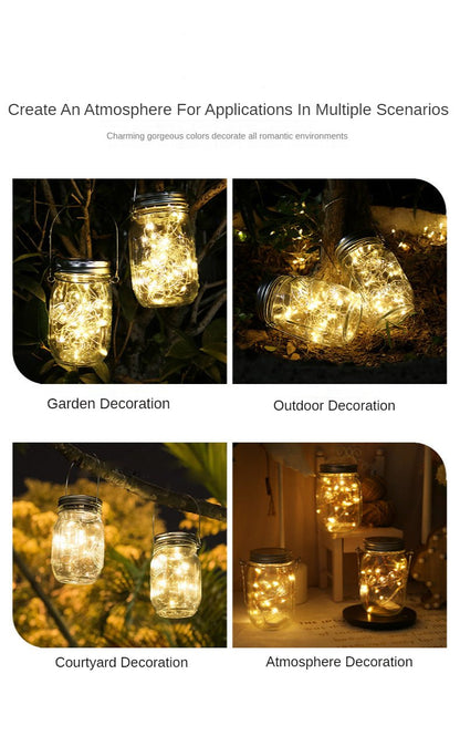 CRONY Solar Mosaic Hanging Light 20 Leds Waterproof Outdoor Copper Wire String Solar Garden Mason Jar Light glass bottle colored light - Edragonmall.com