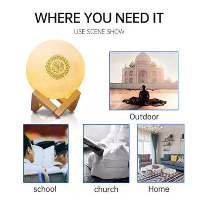 CRONY SQ-520 Moon Lamp Quran Speaker With Remote And USB Cable White/Beige - Edragonmall.com