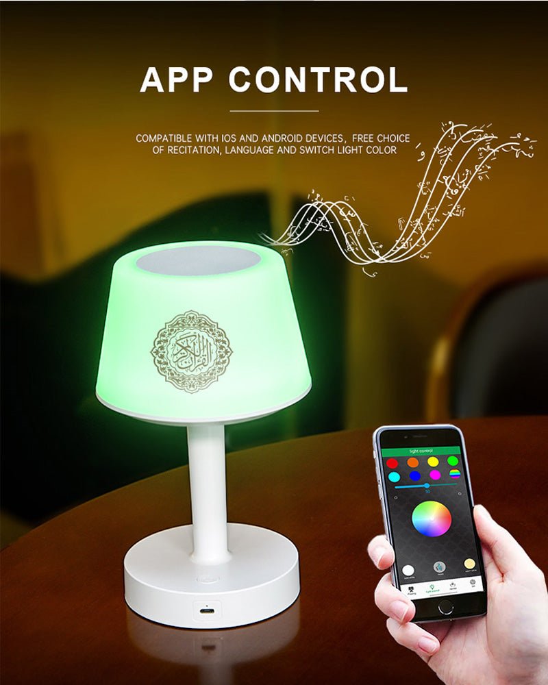 كروني SQ-917 مكبر صوت رقمي مع تطبيق، مصباح طاولة للأطفال، مكبر صوت، تحكم عن بعد، ضوء ليلي، مشغل قرآن