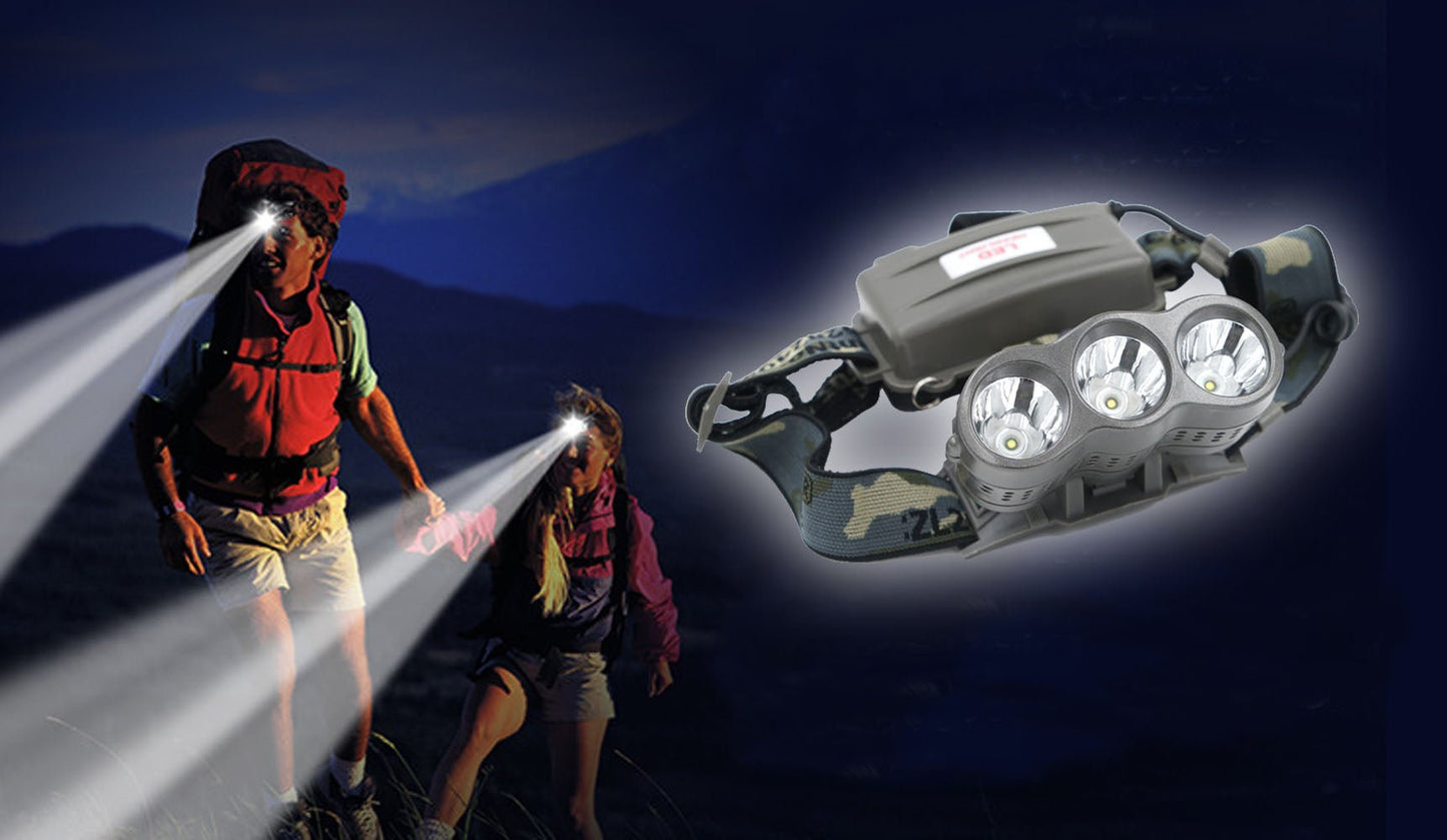 CRONY Strong light high power LED rechargeable 3 head light source headlight bulb outdoor - Edragonmall.com