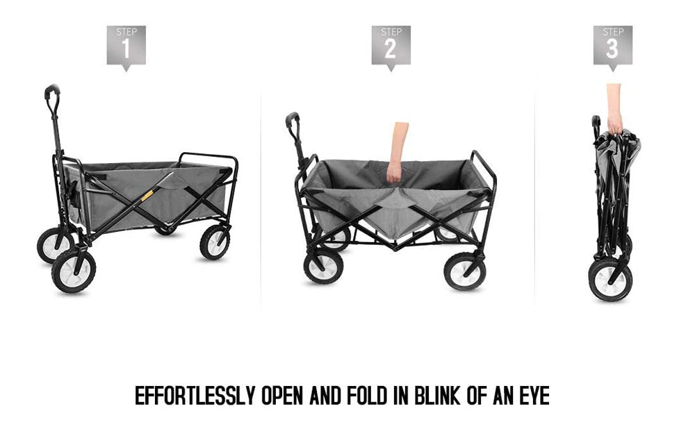 CRONY TC3015 Folding Cart Heavy Duty Collapsible Folding Wagon Utility Shopping Outdoor Camping Garden Cart | Black - Edragonmall.com