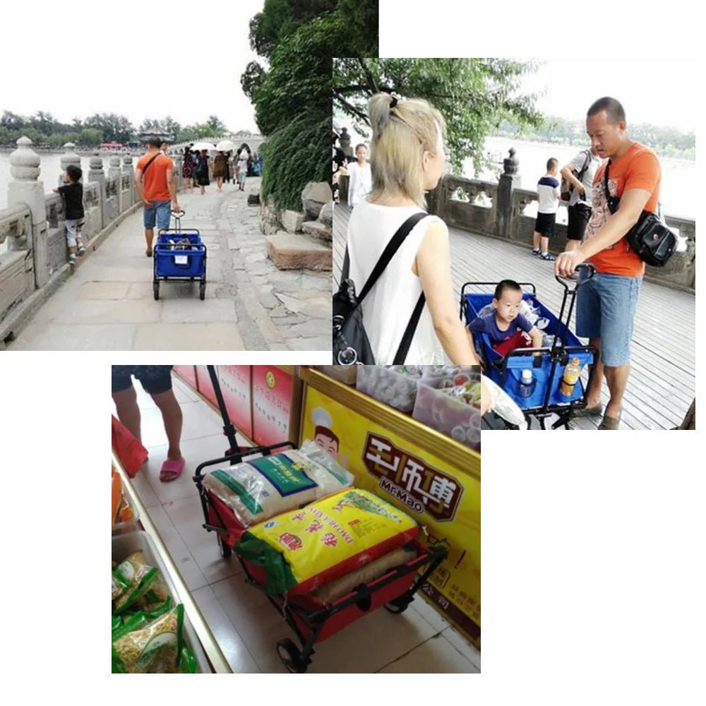 CRONY TC3015 Folding Cart Heavy Duty Collapsible Folding Wagon Utility Shopping Outdoor Camping Garden Cart | BLUE - Edragonmall.com