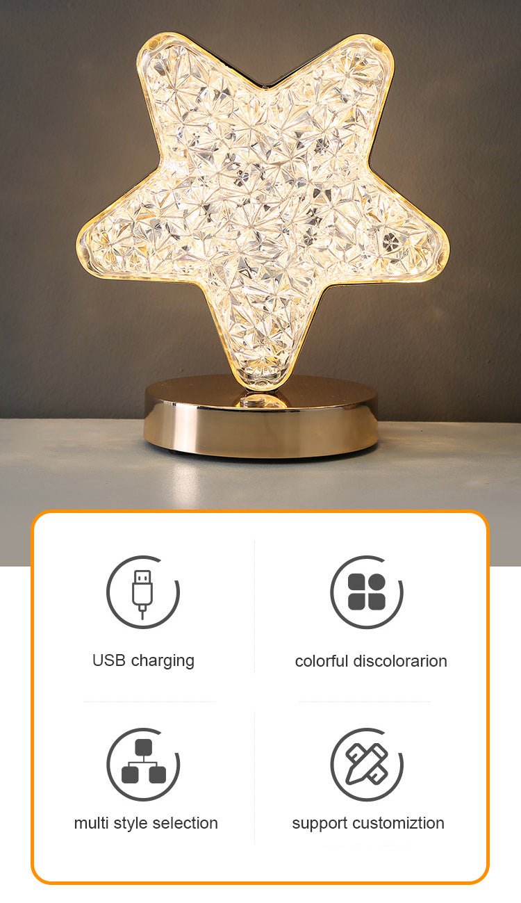 CRONY Three-color touch charging star eye lamp Modern Luxury Crystal Desk Lamp Bedroom Portable Night Light - Edragonmall.com