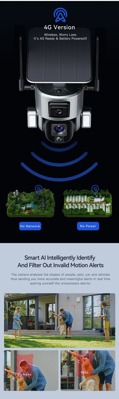 CRONY Y5 4G-4K-8MP-4X Solar Dual Linkage Battery PTZ Camera 8MP Wireless CCTV Camera Outdoor IP66 Waterproof Solar Dual Camera - Edragonmall.com