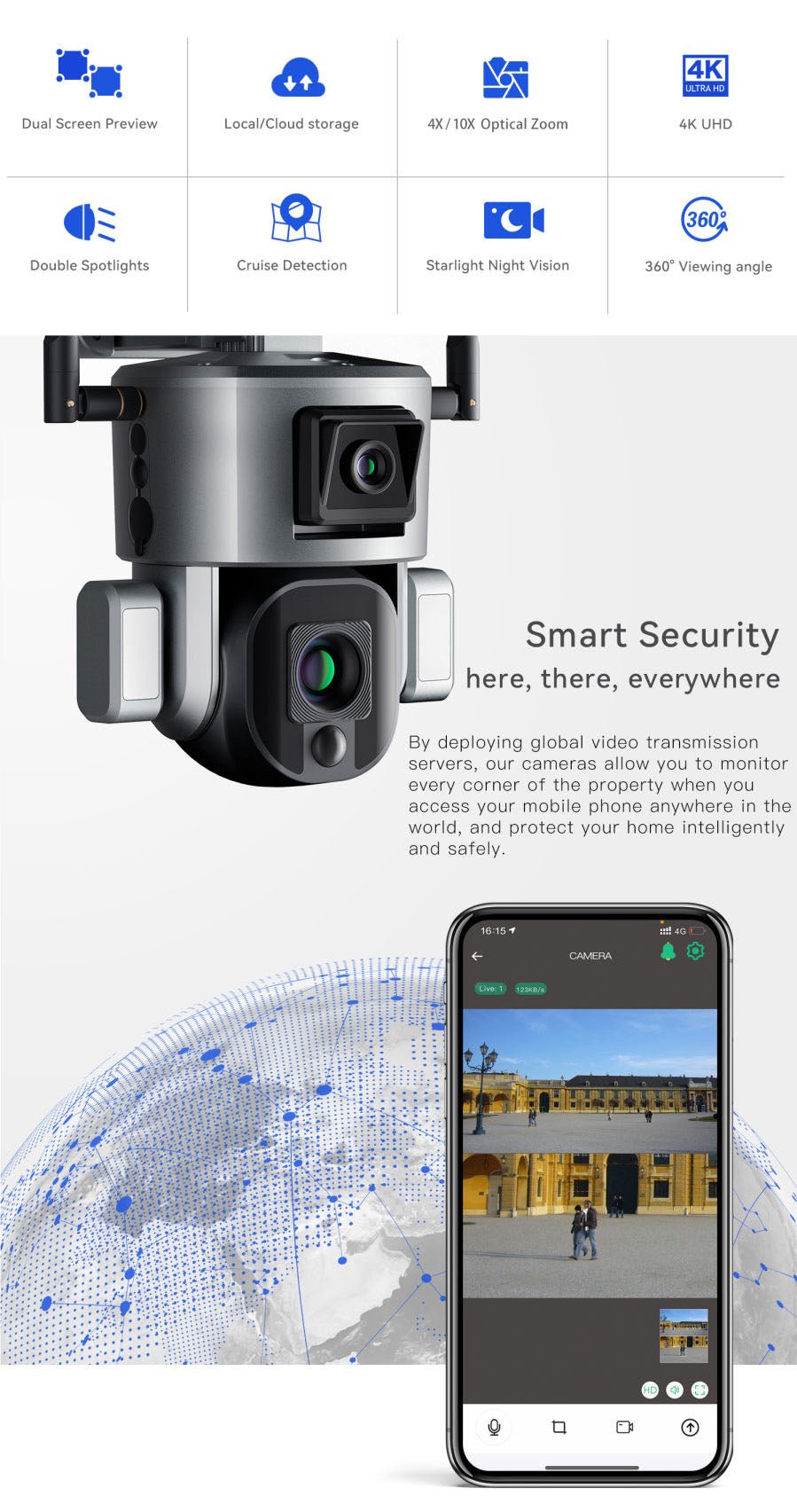 CRONY Y5 WiFi-4K-8MP-4X Solar Dual Linkage Battery PTZ Camera 8MP Wireless CCTV Camera Outdoor IP66 Waterproof Solar Dual Camera - Edragonmall.com