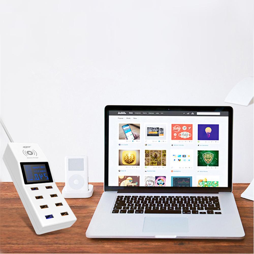 CRONY YC-CDA6W socket 8USB Wireless charging With Display QC3.0 Smart Wireless Fast Charger for iPhone X S9 Mi6 - Edragonmall.com