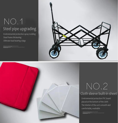 CRONY Ym-003 Folding Shopping Cart With Cover For Beachside Camping Outdoor Heavy Duty Portable Trolley /Black - Edragonmall.com