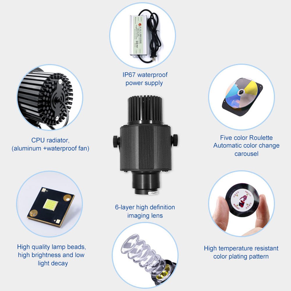 CRONY100W 4 pattern switching with motor logo lamp LED HD Projection Advertising DIY LOGO Custom Lmage Projector Lamp LED display - Edragonmall.com