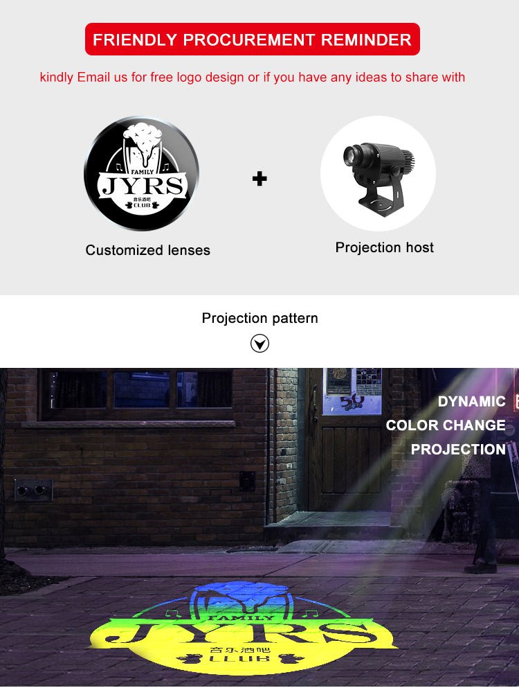 CRONY100W 4 pattern switching with motor logo lamp LED HD Projection Advertising DIY LOGO Custom Lmage Projector Lamp LED display - Edragonmall.com