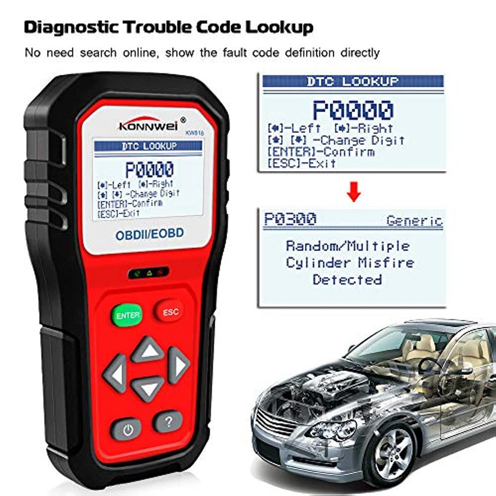 KONNWEI KW818 OBD2 Scanner 2.8" Large Screen OBDII Code Reader with Battery Test Function for All 1996 and Newer OBD II Protocol Cars - Edragonmall.com